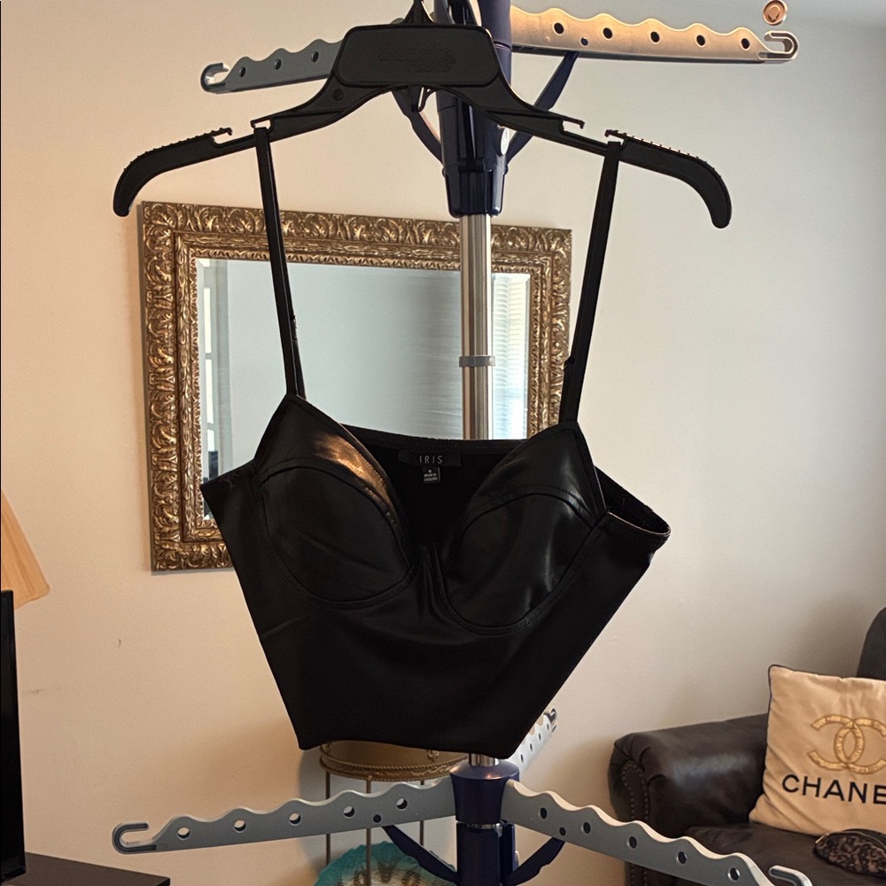 Iris Black Faux Leather Top